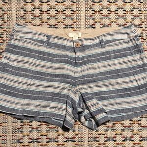 St. Tropez Women's Striped Blue and Tan Shorts 100% Linen Outter